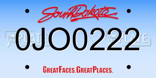 0JO0222 South Dakota License Plate