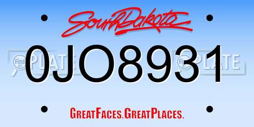 0JO8931 South Dakota License Plate