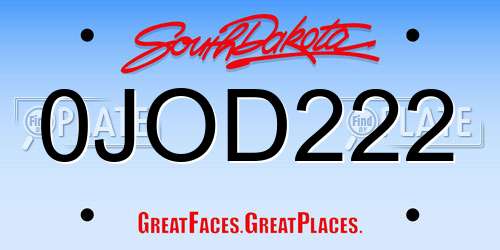 0JOD222 South Dakota License Plate