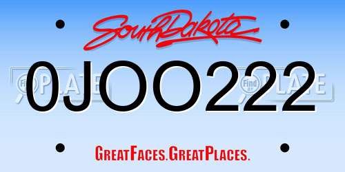 0JOO222 South Dakota License Plate