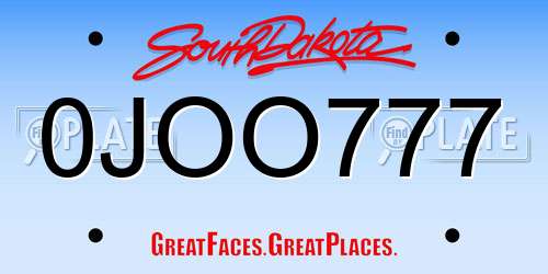 0JOO777 South Dakota License Plate