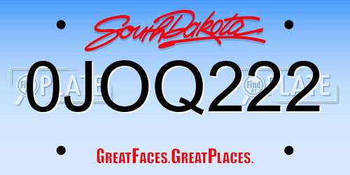0JOQ222 South Dakota License Plate