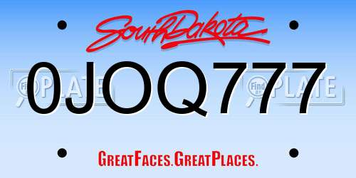 0JOQ777 South Dakota License Plate