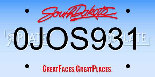 0JOS931 South Dakota License Plate