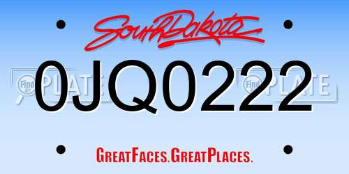 0JQ0222 South Dakota License Plate