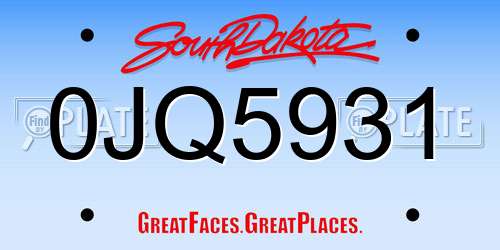 0JQ5931 South Dakota License Plate