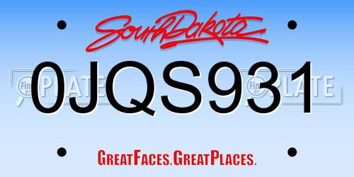 0JQS931 South Dakota License Plate