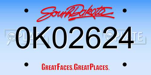 0K02624 South Dakota License Plate
