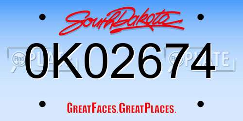 0K02674 South Dakota License Plate