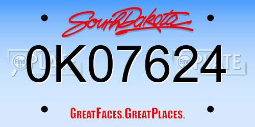 0K07624 South Dakota License Plate
