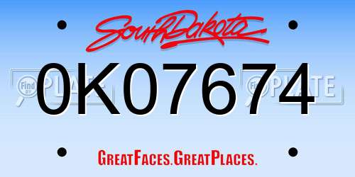 0K07674 South Dakota License Plate