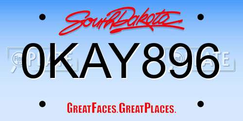 0KAY896 South Dakota License Plate