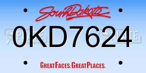 0KD7624 South Dakota License Plate