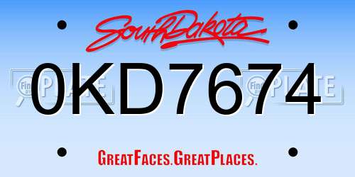 0KD7674 South Dakota License Plate