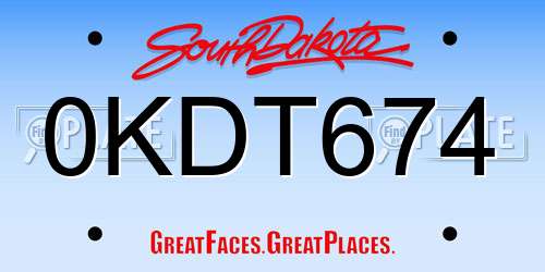 0KDT674 South Dakota License Plate