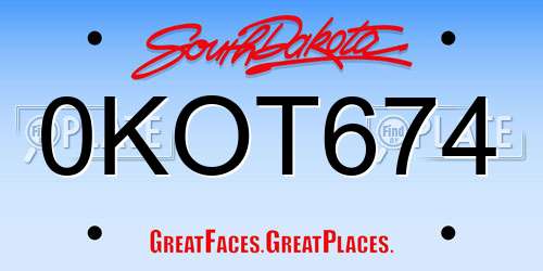 0KOT674 South Dakota License Plate