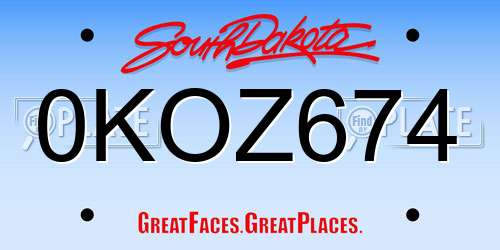 0KOZ674 South Dakota License Plate