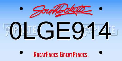 0LGE914 South Dakota License Plate