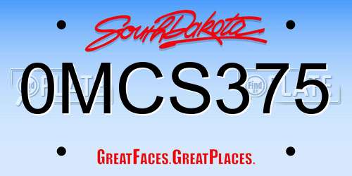 0MCS375 South Dakota License Plate