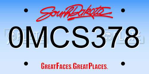 0MCS378 South Dakota License Plate