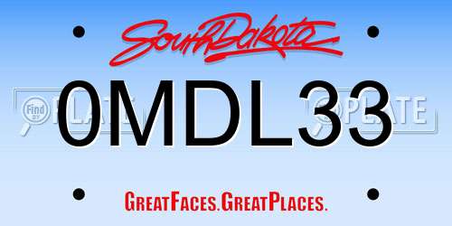 0MDL33 South Dakota License Plate