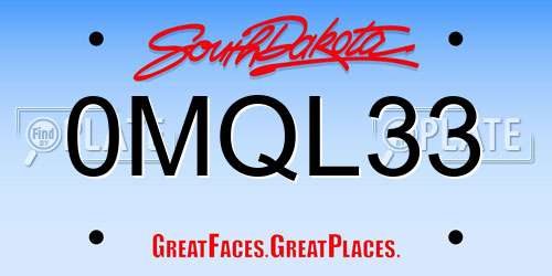 0MQL33 South Dakota License Plate