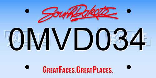 0MVD034 South Dakota License Plate