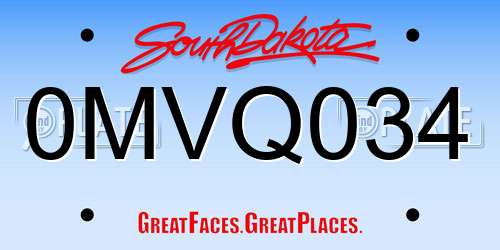 0MVQ034 South Dakota License Plate