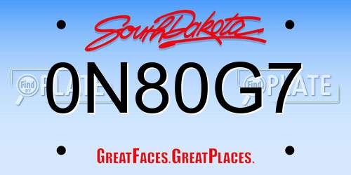 0N80G7 South Dakota License Plate