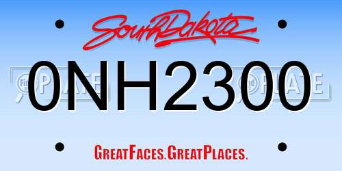 0NH2300 South Dakota License Plate