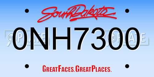 0NH7300 South Dakota License Plate