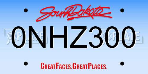 0NHZ300 South Dakota License Plate