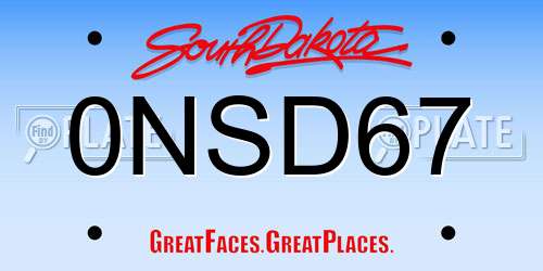 0NSD67 South Dakota License Plate
