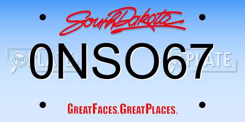 0NSO67 South Dakota License Plate