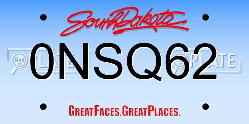0NSQ62 South Dakota License Plate