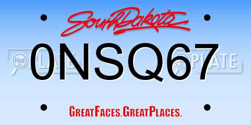 0NSQ67 South Dakota License Plate