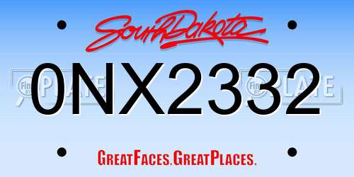 0NX2332 South Dakota License Plate