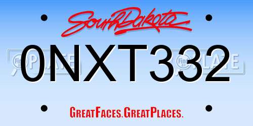0NXT332 South Dakota License Plate