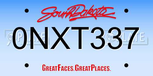 0NXT337 South Dakota License Plate