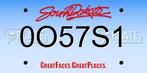 0O57S1 South Dakota License Plate
