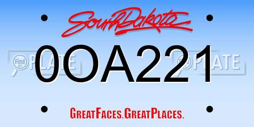 0OA221 South Dakota License Plate