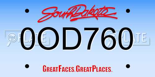 0OD760 South Dakota License Plate