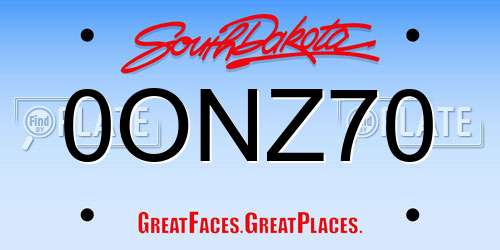 0ONZ70 South Dakota License Plate
