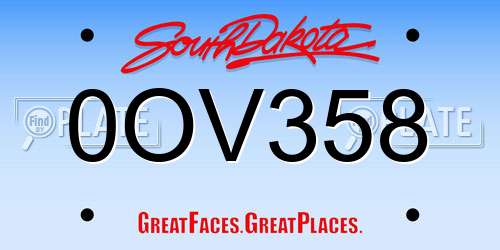 0OV358 South Dakota License Plate