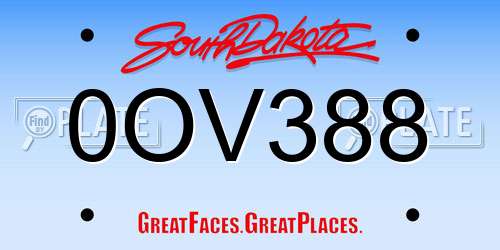 0OV388 South Dakota License Plate