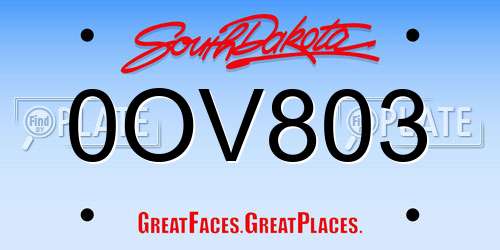 0OV803 South Dakota License Plate