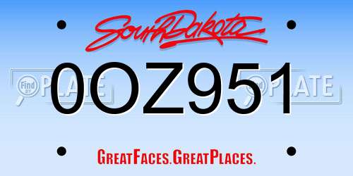 0OZ951 South Dakota License Plate