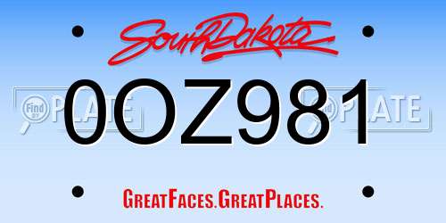 0OZ981 South Dakota License Plate