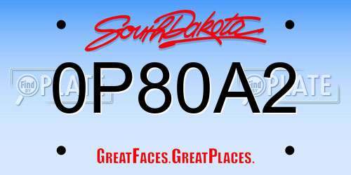 0P80A2 South Dakota License Plate