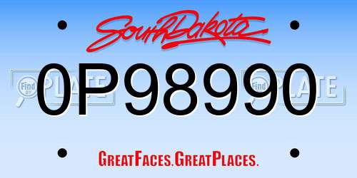 0P98990 South Dakota License Plate
